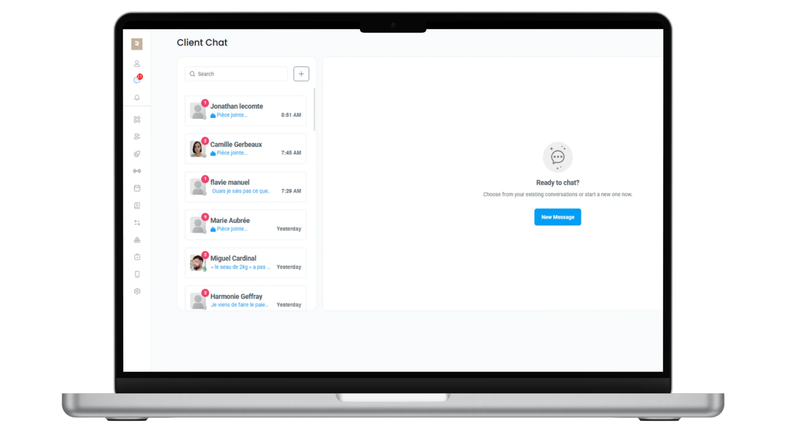 Écran de messagerie Kahunas pour échanger avec ton coach