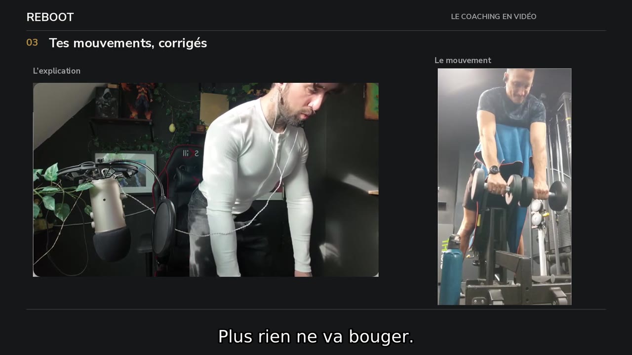 Stephen explique un mouvement à gauche, avec l’exercice du client à droite