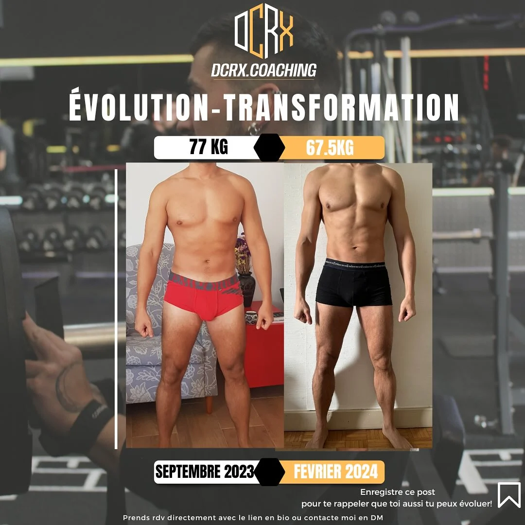 Transformation de Jeff : 77 → 67,5 kg · 5 mois