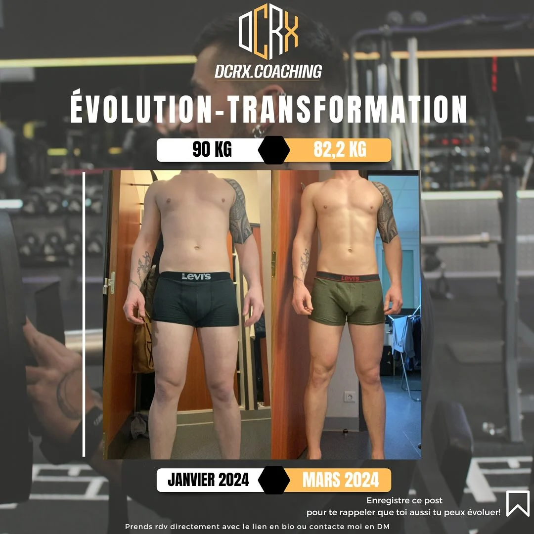 Transformation de Tanguy · première étape : 90 → 82,2 kg
