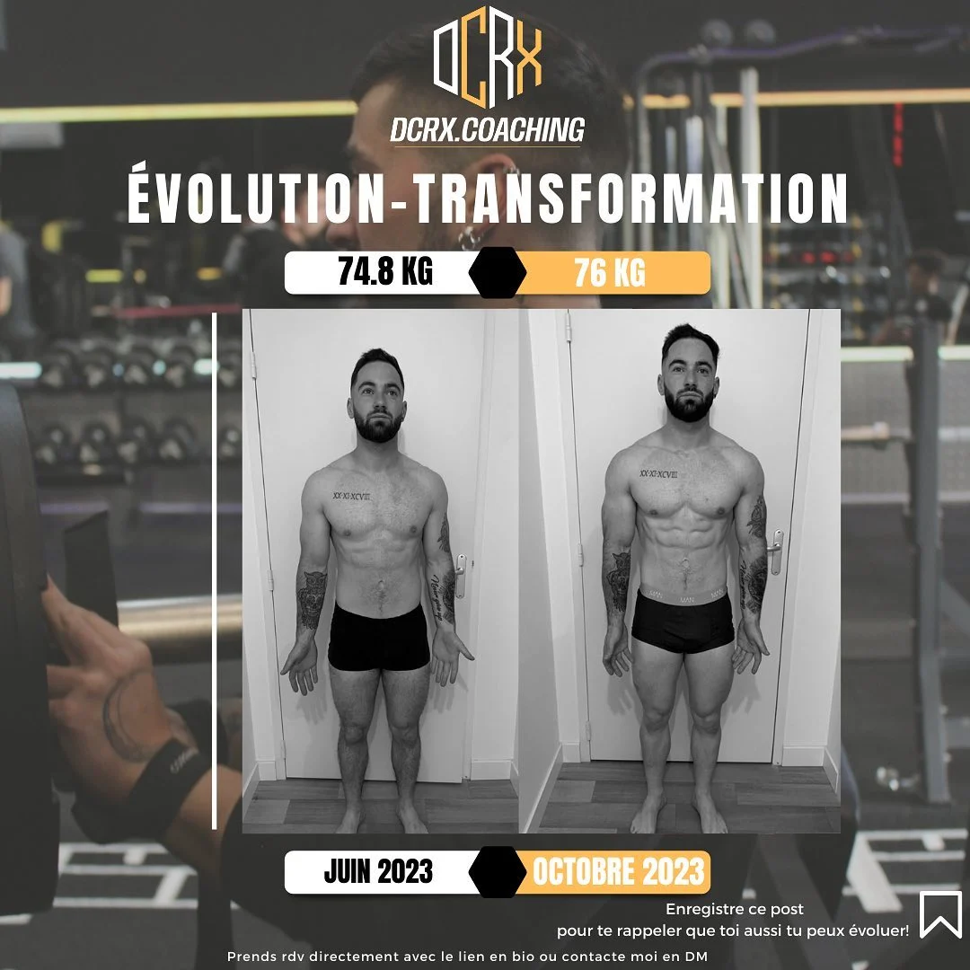Transformation de Corentin : 74,8 → 76 kg · 4 mois
