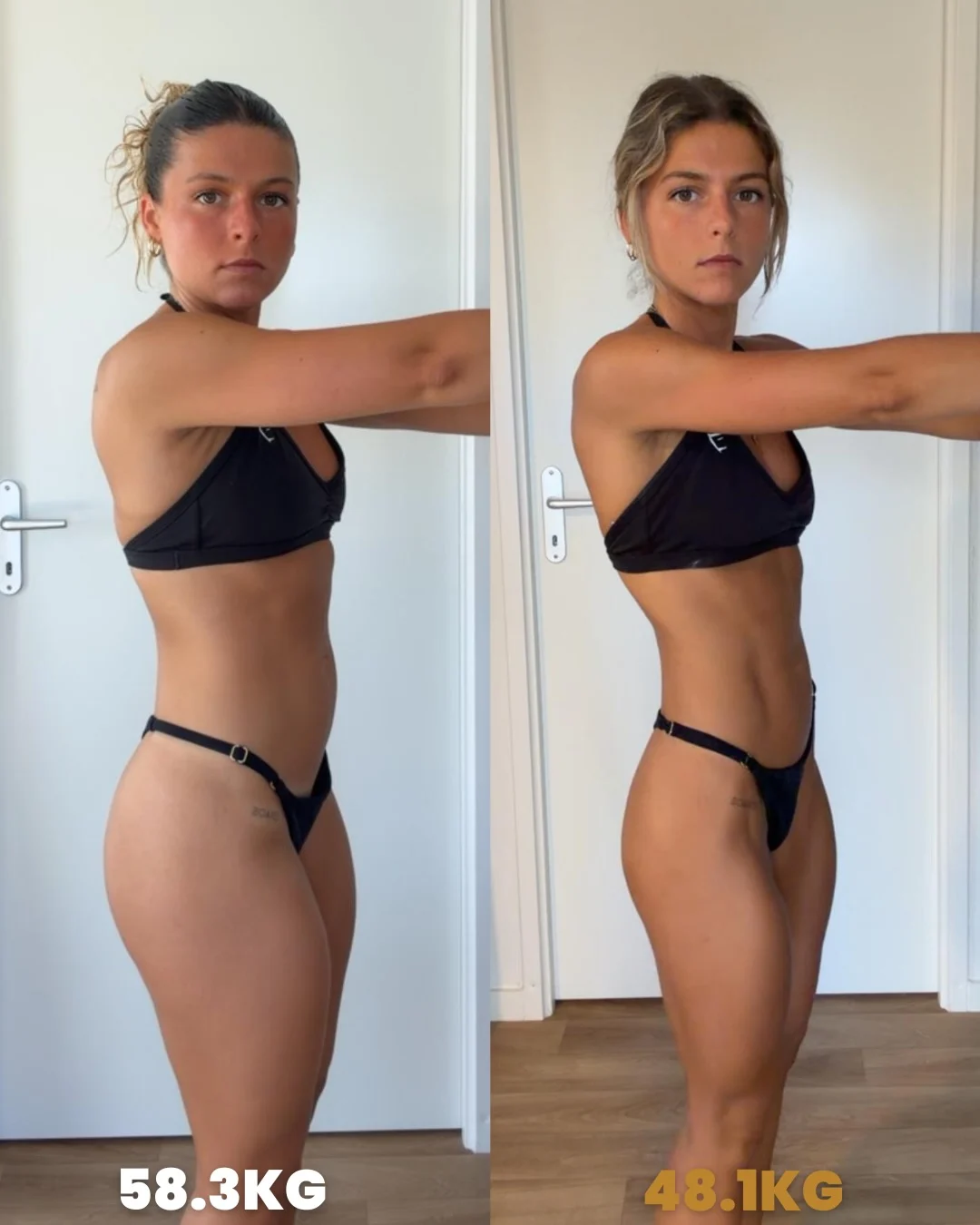Transformation de Chloé : 58,3 → 48,1 kg · 10 semaines