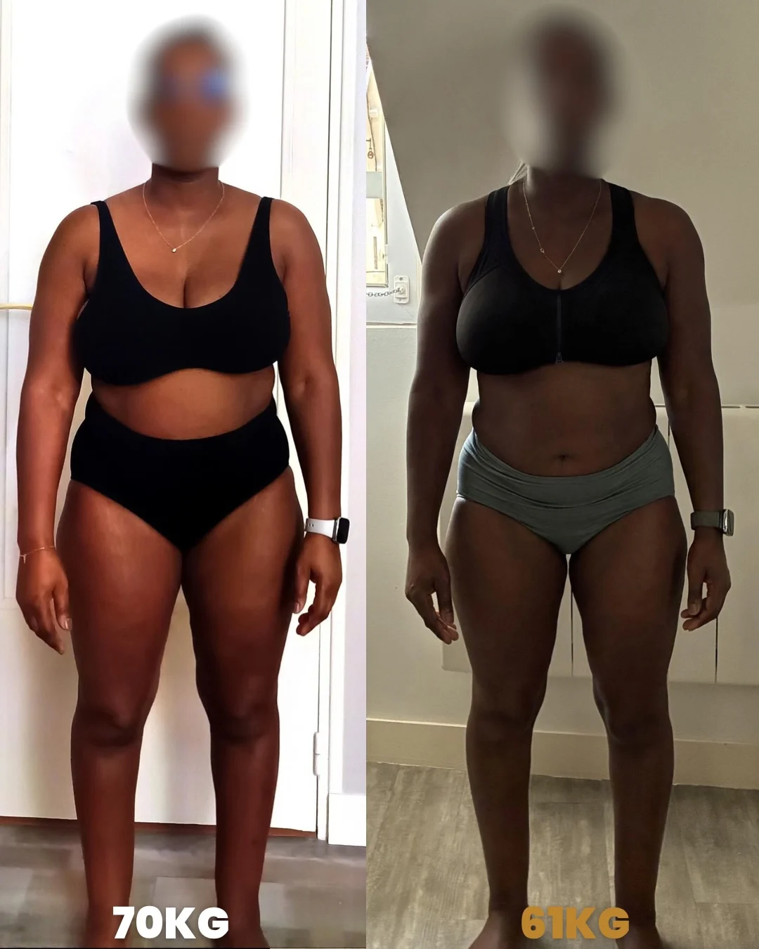 Transformation de Éléonore : 70 → 61 kg · 8 mois